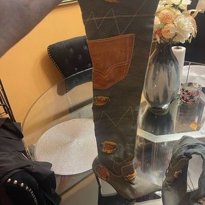 Jean & leather Thigh high boots